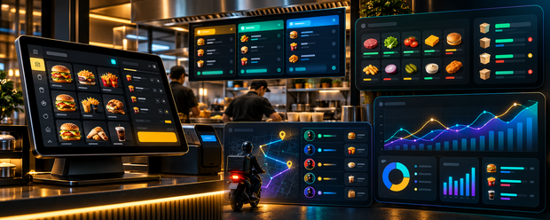 Fast food POS software with inventory, kitchen, delivery, and analytics features