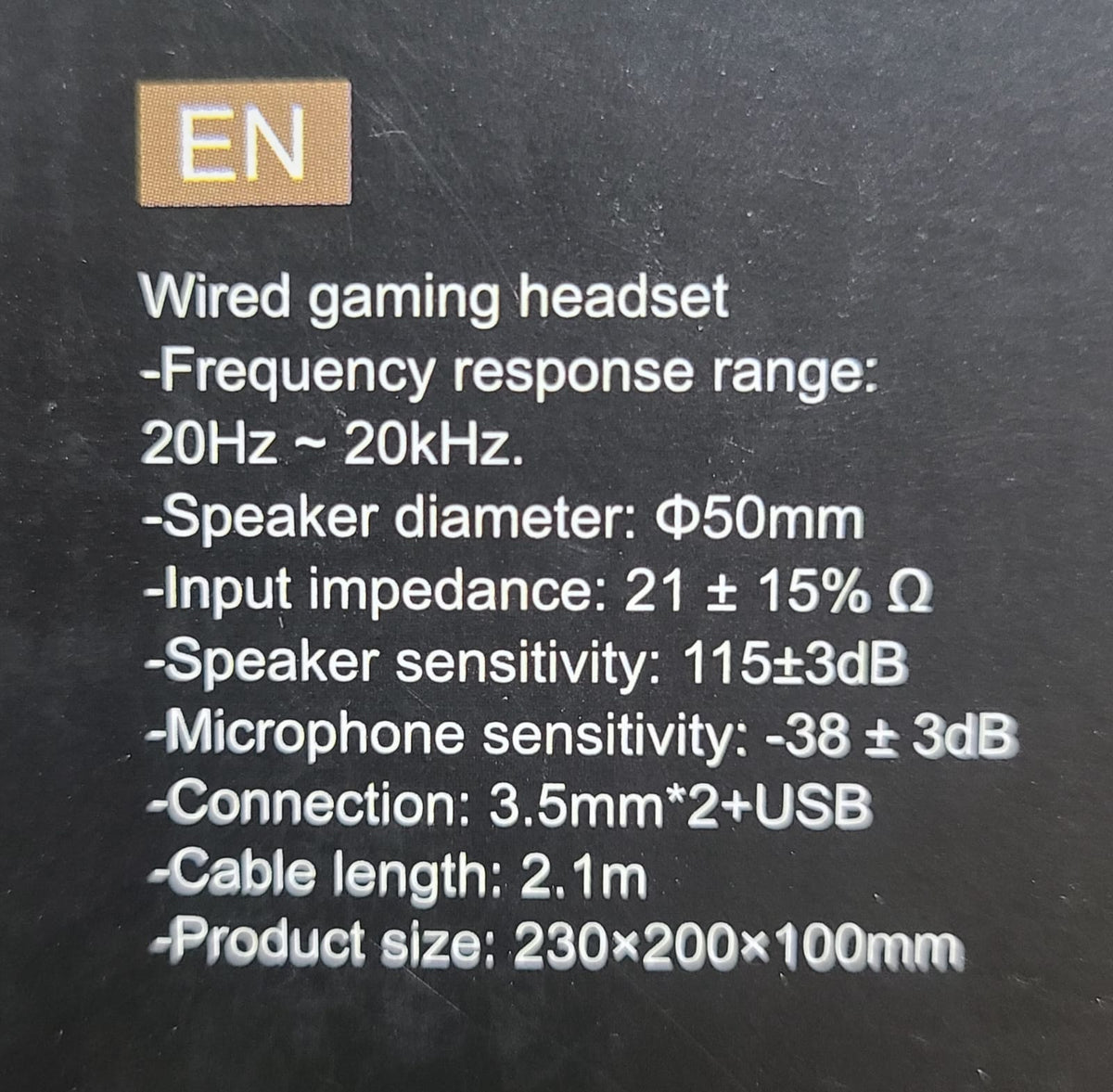 AULA S608 wired gaming headset specifications printed on box