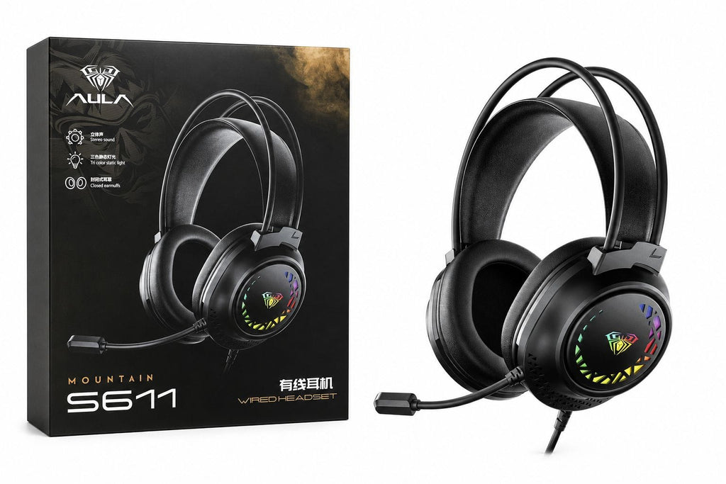 AULA Mountain S611 black wired gaming headset with retail box