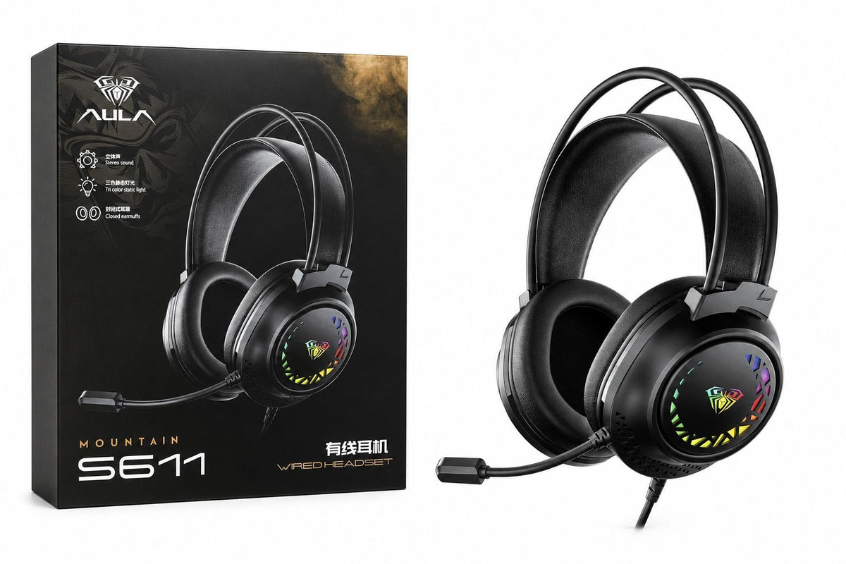 AULA Mountain S611 black wired gaming headset with retail box