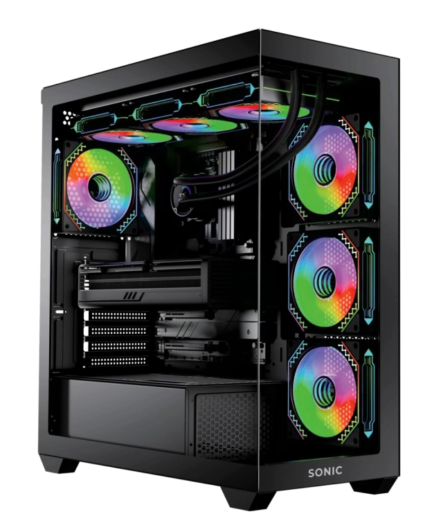 SONIC EL2 black gaming PC case front view