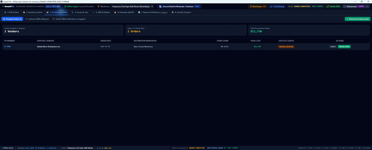 Invent Pro purchasing, vendor and RMA management dashboard