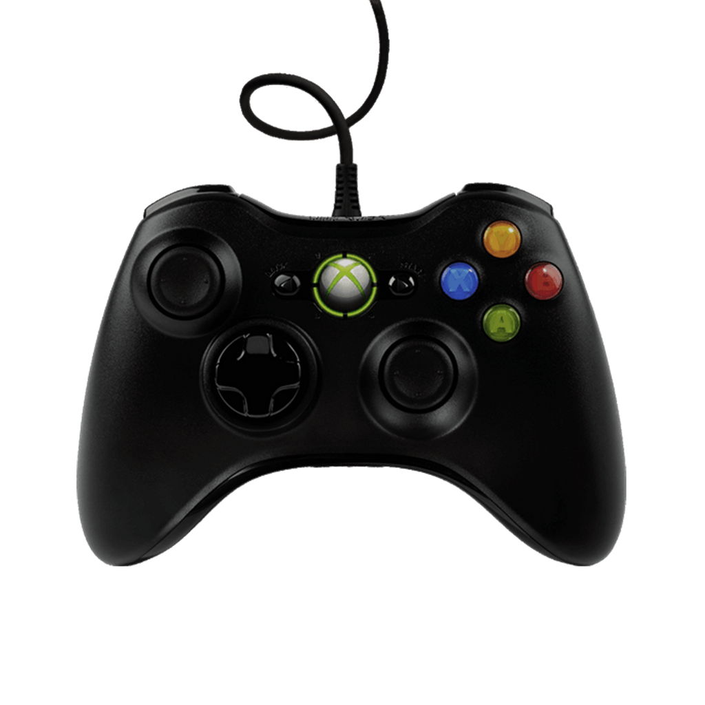 Microsoft Xbox 360 black wired controller front view