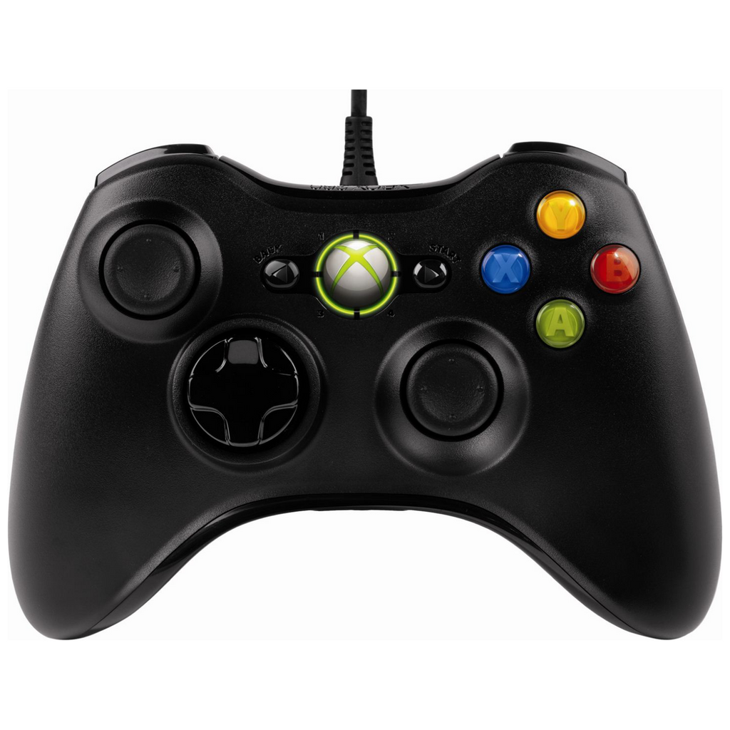 Microsoft Xbox 360 wired controller buttons and thumbsticks close-up