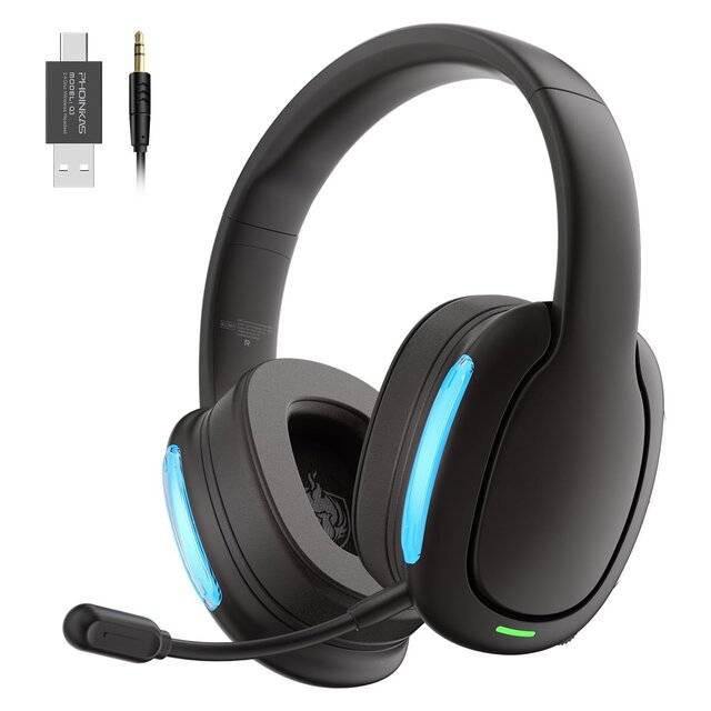 PHOINIKAS Q3 black wireless gaming headset with removable microphone