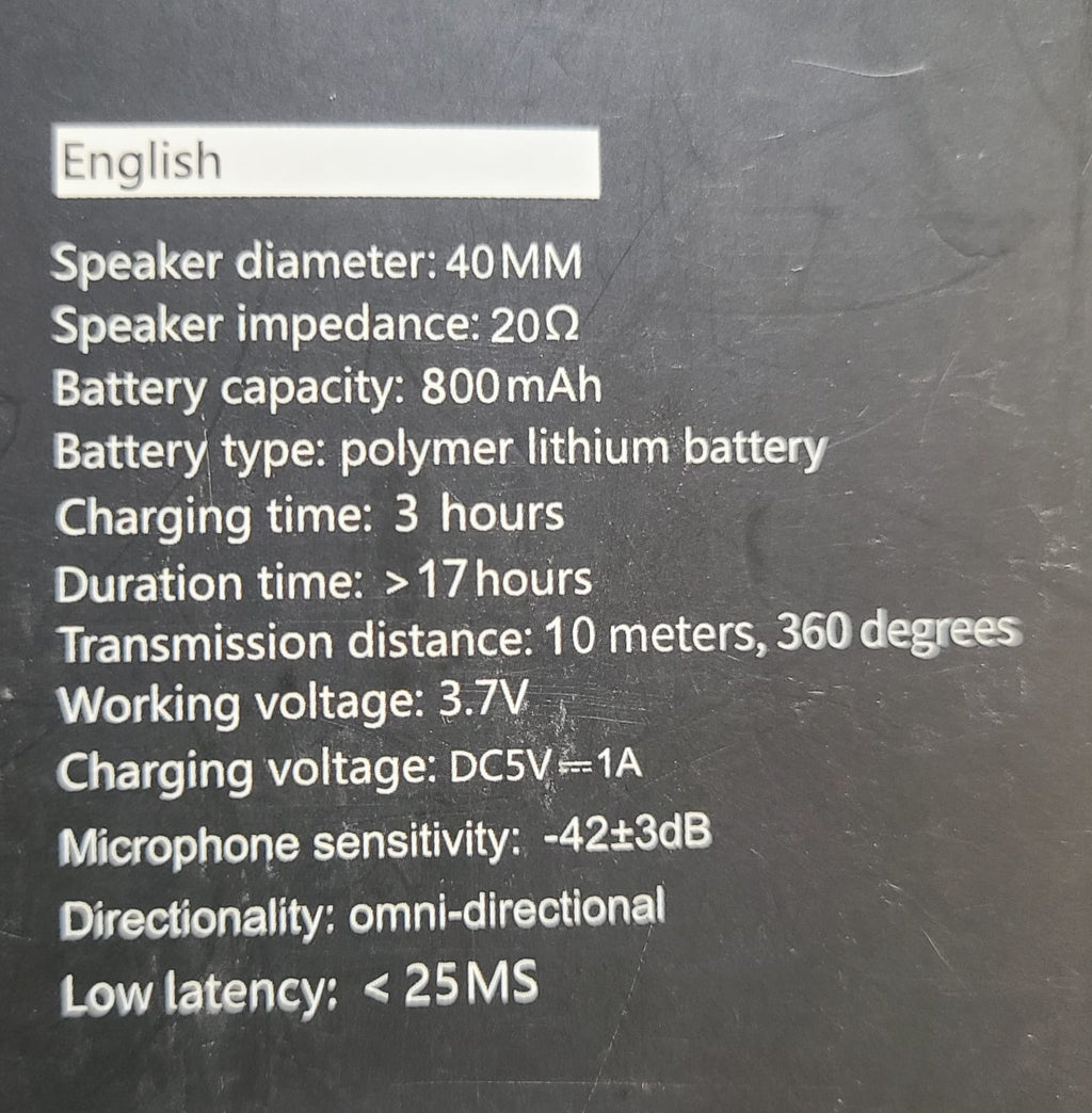 PHOINIKAS Q3 wireless headset specifications printed on box