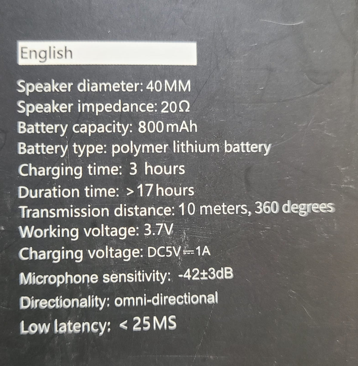 PHOINIKAS Q3 wireless headset specifications printed on box