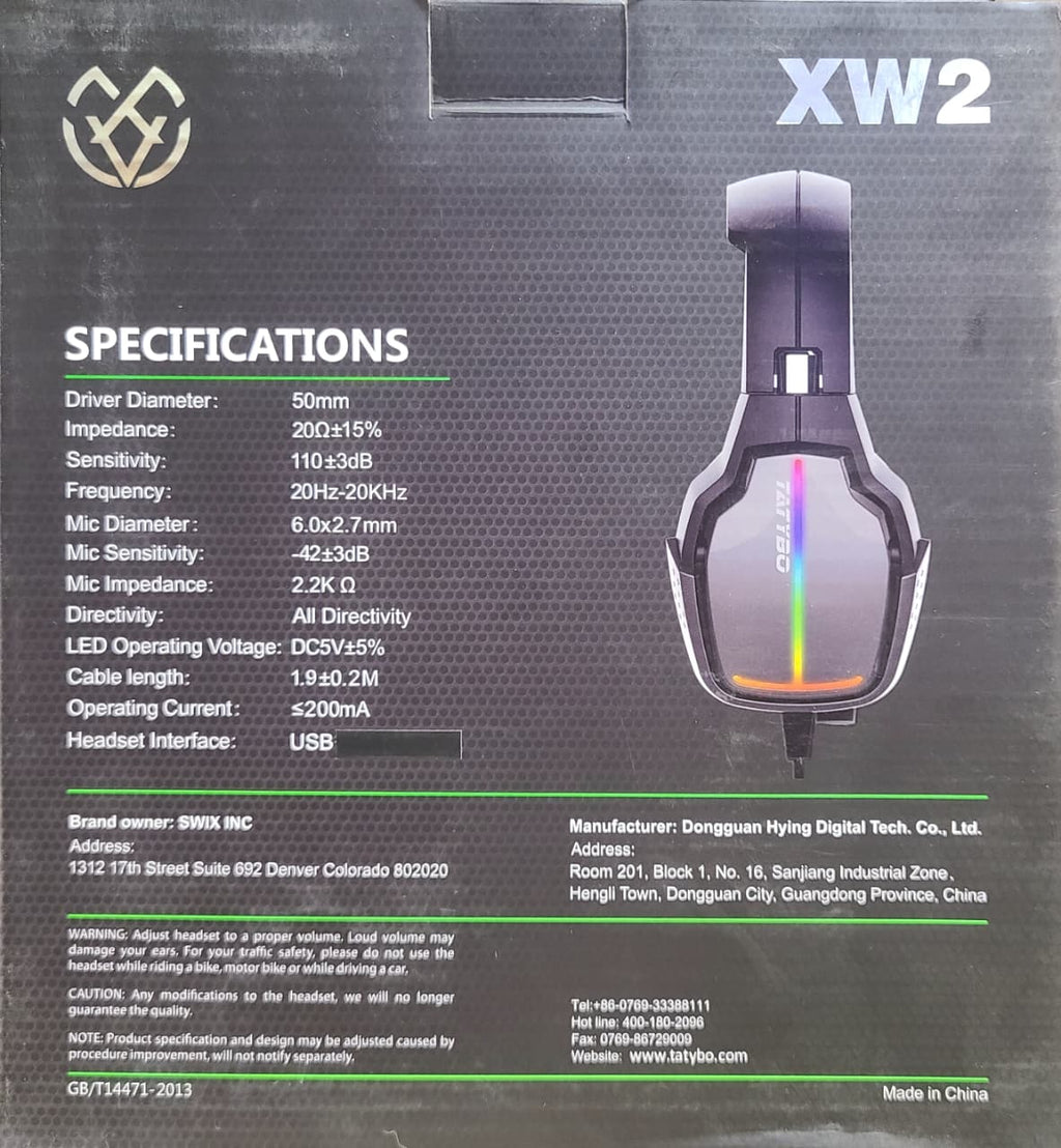 TATYBO XW2 specifications printed on retail box
