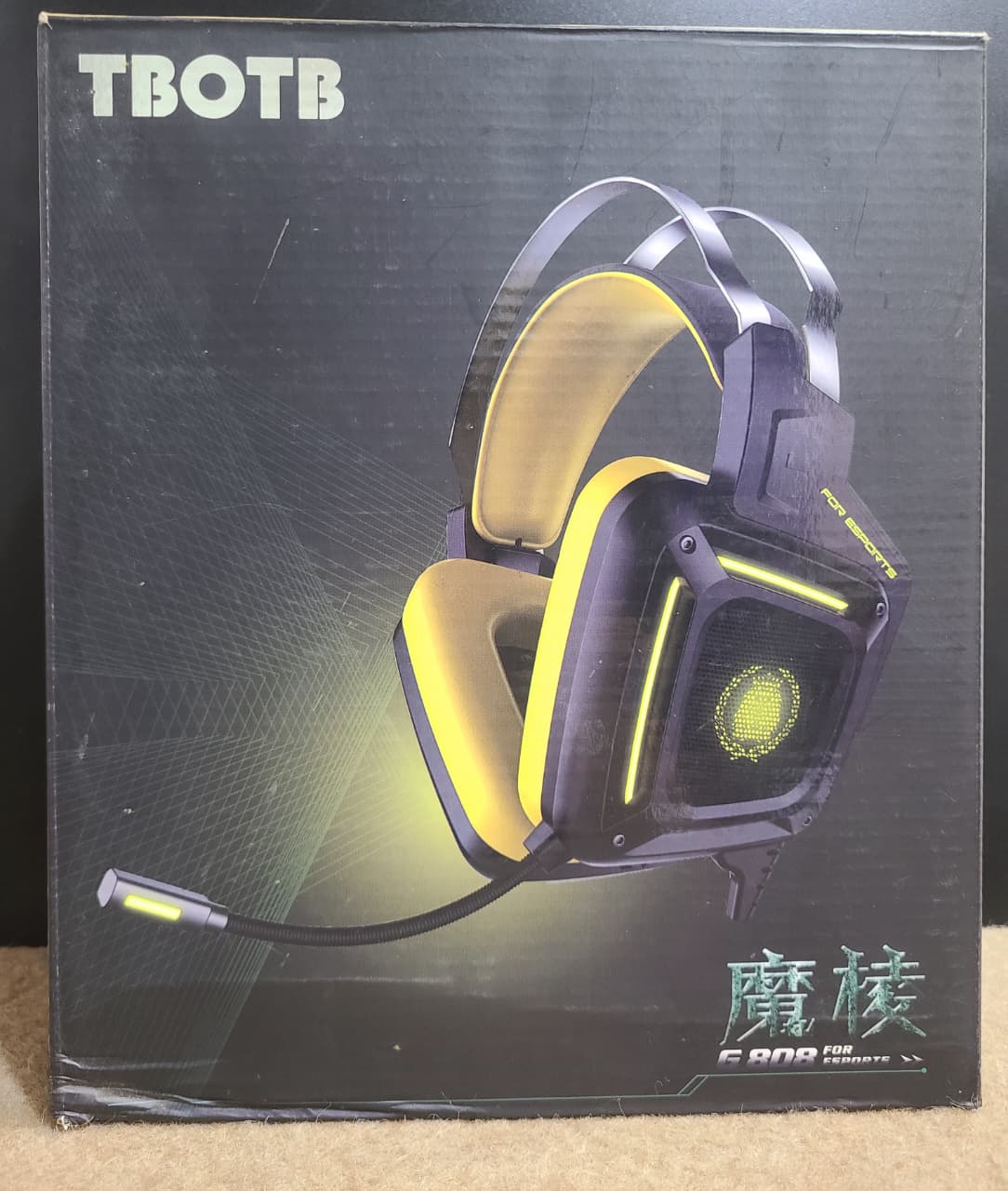 TBOTB G808 black and yellow gaming headset retail box